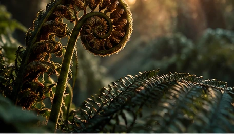 Sunlit fern fronds
